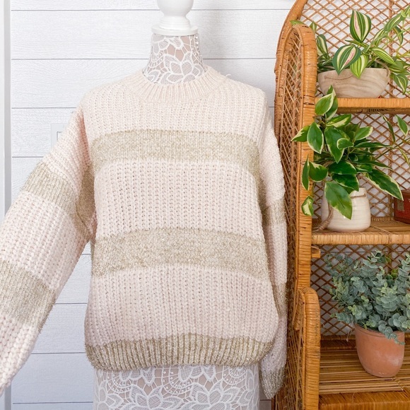 NWT Raga Ellen Tinsel Chenille Sweater Anthropologie Cream Metallic Small - Picture 4 of 12